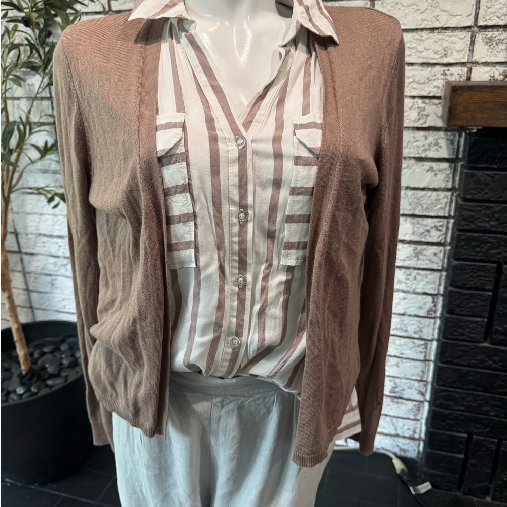 Le Chateau Brown Button Down Shirt with Cardigan